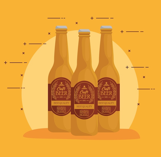 Bottles of beers craft of best quality vector illustration design