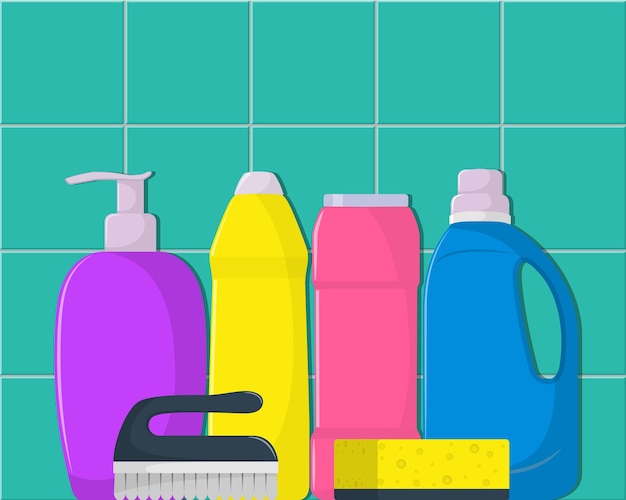 The bottles of detergent washing powder detergent powder bottle of spray cleaning sponge cleaning