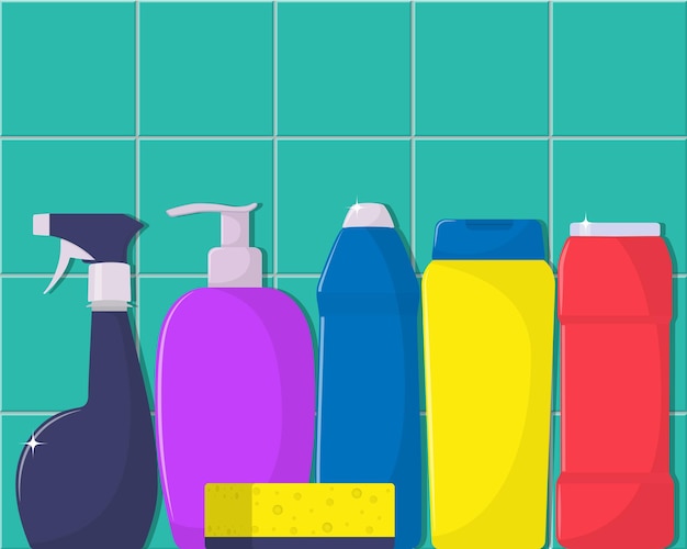 The bottles of detergent washing powder detergent powder bottle of spray cleaning sponge