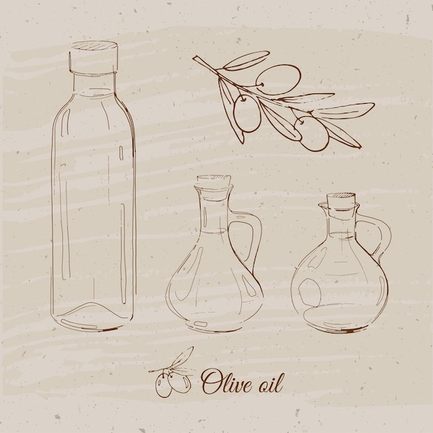 Бутылки оливкового масла винтажные векторные иллюстрации