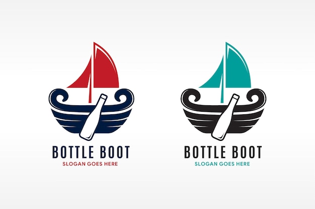 Bottiglie modello di progettazione del logo della barca a vela la bottiglia funge da pagaia e un logo ispiratore