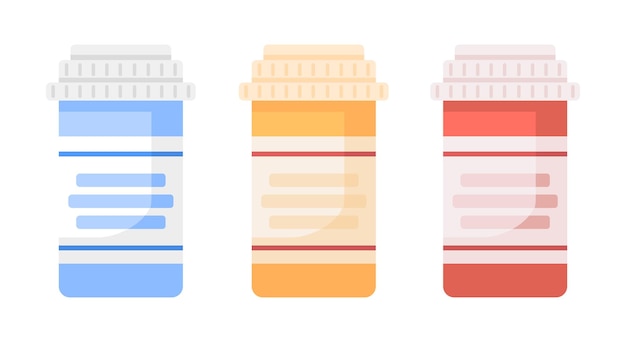 Bottles with drugs semi flat color vector objects set