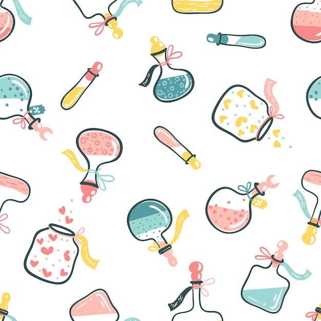 Bottiglie con pozioni seamless pattern