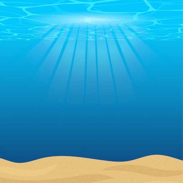 The bottom of the ocean background Sea water and sand with sunshine Vector illustration