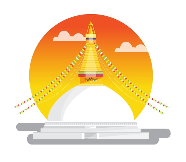 Vector boudhanath stupa in de vallei van kathmandu, nepal, vectorillustratie