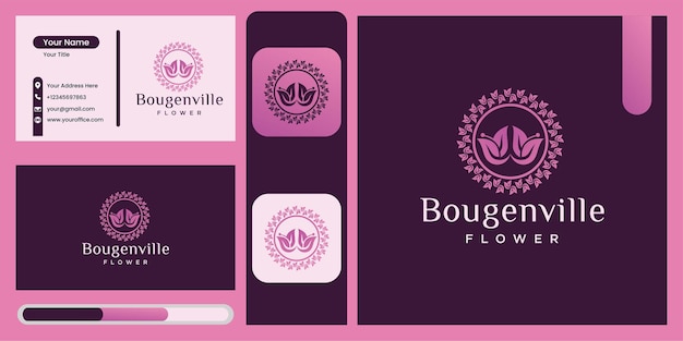 Bougainvillea bloem logo vector ontwerpsjabloon, mooie bloem pictogram, natuur logo ontwerpsjabloon met luxe blad concept abstracte luxe bloemen symbool voor natuur, yoga en beauty stijl bedrijf
