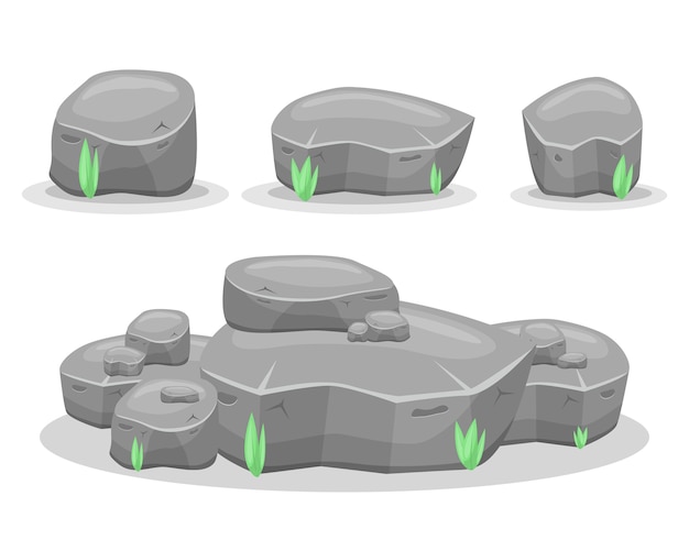 Вектор Камни валуна, изолированные на белом фоне. игровые активы