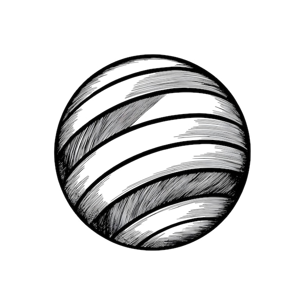 Bouncy ball ink sketch drawing black and white engraving style vector illustration