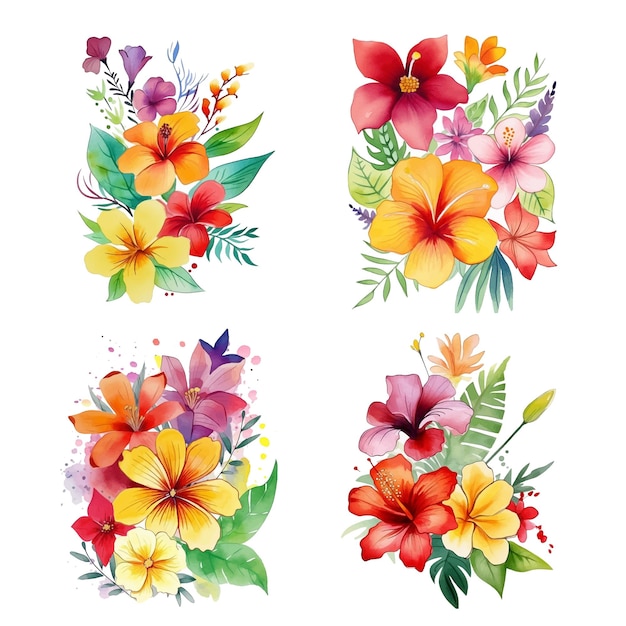 Bouqet of flowers watercolor paint collection