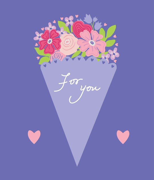 Vector a bouquet of beautiful flowers pink flowers in a gift box a gift for valentines day and womens day
