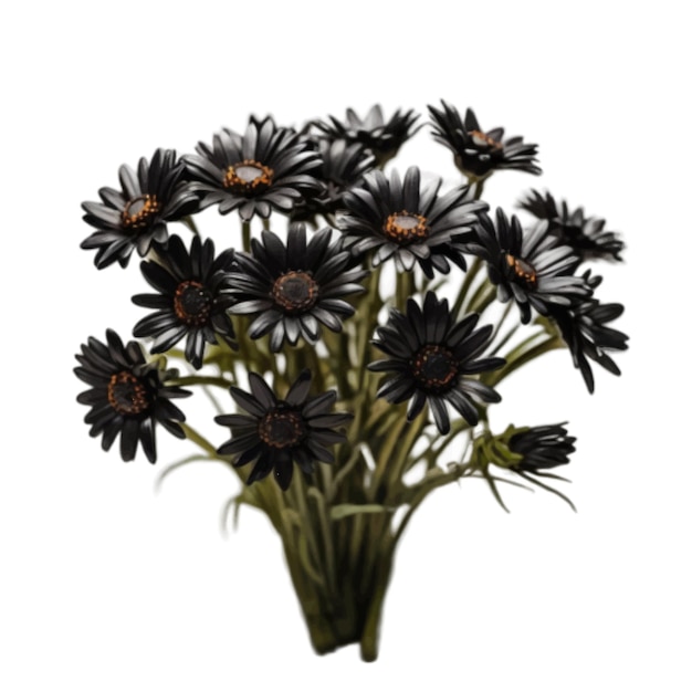 Bouquet di fiori di margherita di colore nero isolati su sfondo bianco