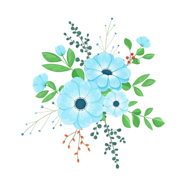 Vector bouquet of blue flowers