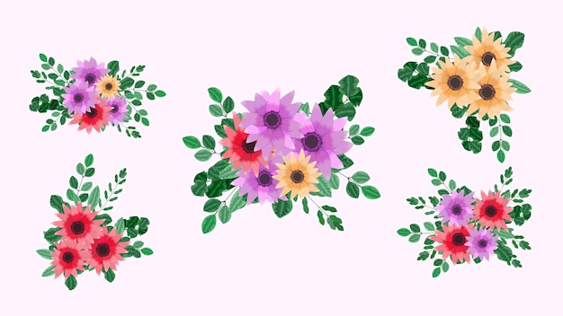 bouquet bunches of spring flowers collection pretty detailed clip art