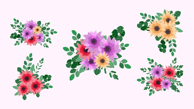 bouquet bunches of spring flowers collection pretty Detailed clip art