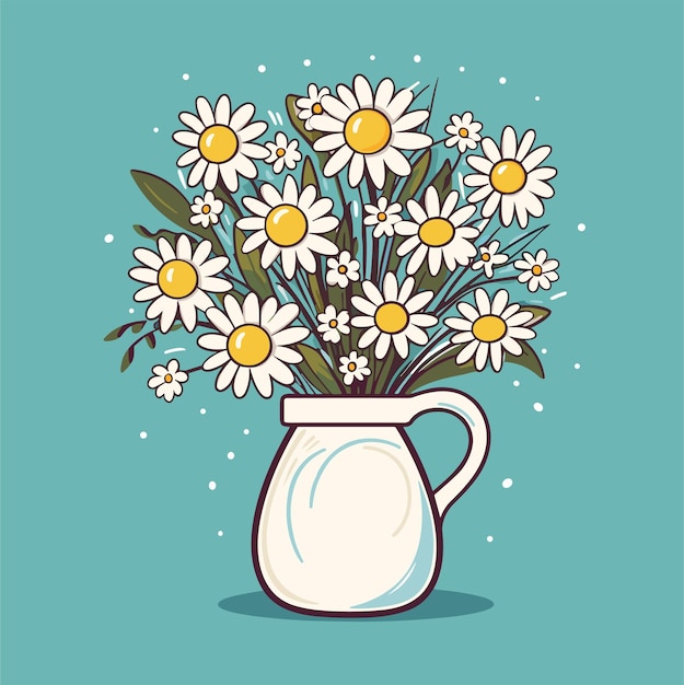 Bouquet of daises in a vase Spring bouquet Vector illustration