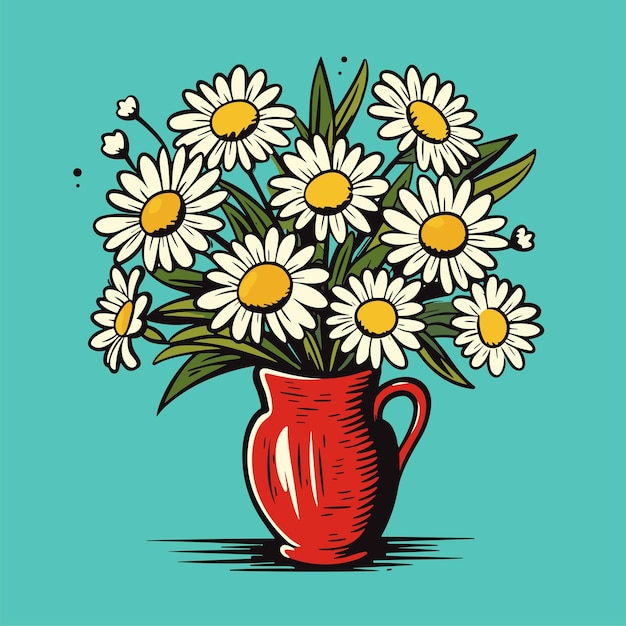 Bouquet of daises in a vase spring bouquet vector illustration