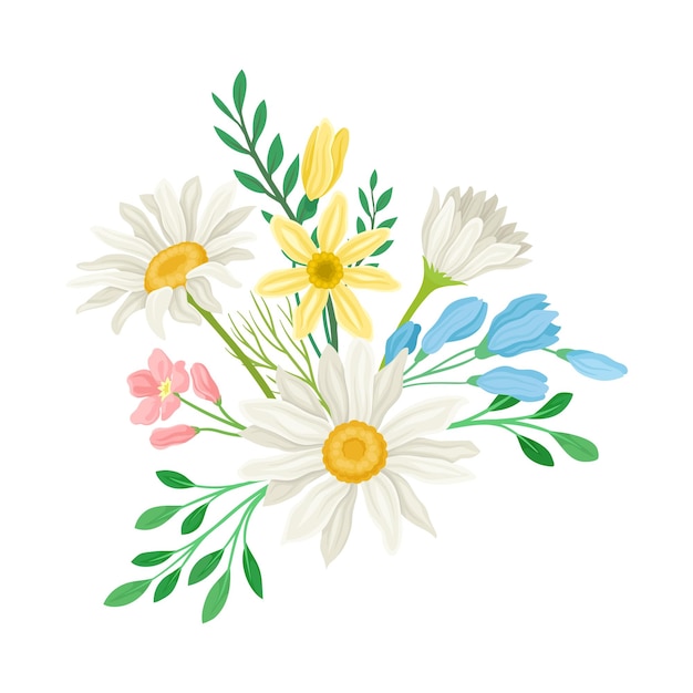 Bouquet of daisy flowers vector composition natural floral decoration meadow plant concept