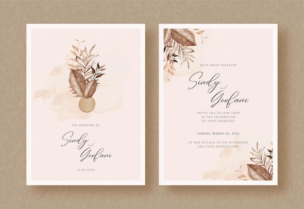 Vector bouquet dried autumn florals painting on wedding invitation background