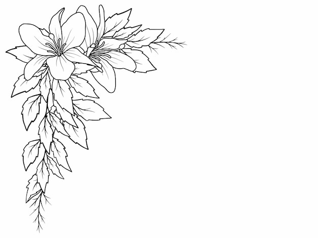 Vector bouquet flower corner outline illustration