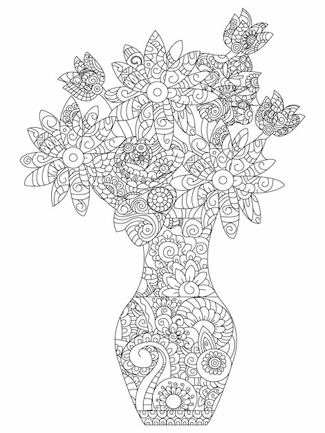 Bouquet of flowers coloring vector for adults