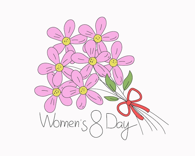 Вектор Букет цветов праздничные надписи день женщины 8 марта рисунок ромашка луговый цветок
