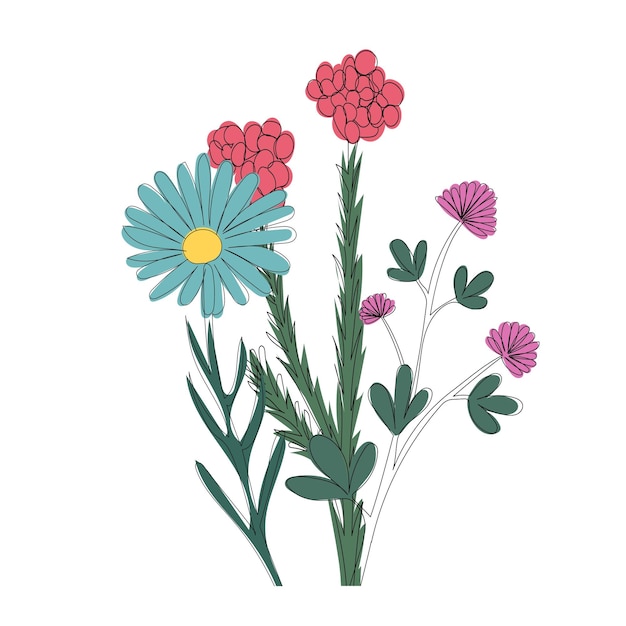 Bouquet of flowers flat design on white background isolated vector