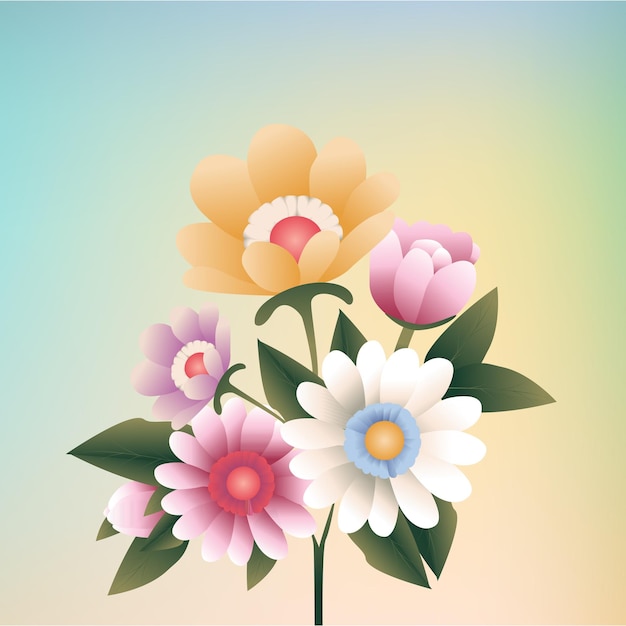 Vector bouquet of flowers on a gradient background delicate vector