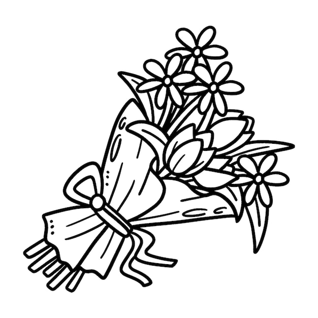 Bouquet Flowers Isolated Coloring Page for Kids