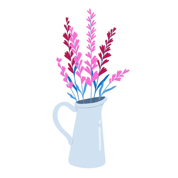 Bouquet of flowers in a jug isolated on a white background Vector graphics