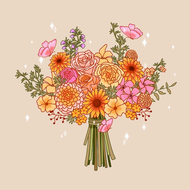 A bouquet of flowers on a sparkling background