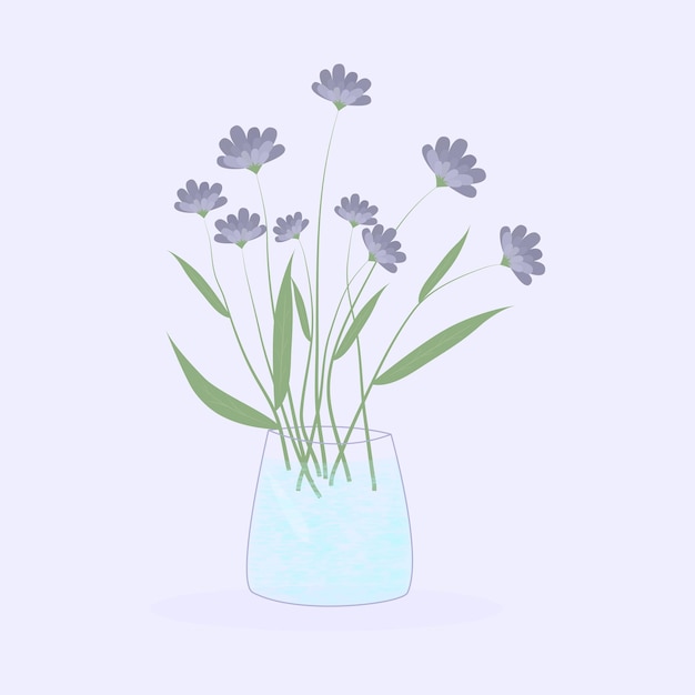 Bouquet of flowers in a transparent vase Vector illustration in flat style for postcard design