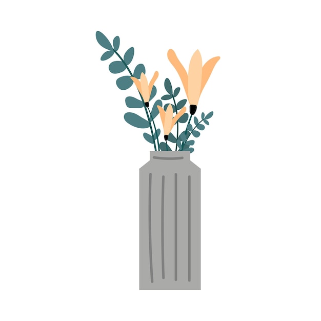 Vector bouquet of flowers in a vase. vector illustration of flowers in a flat style. botanical theme.