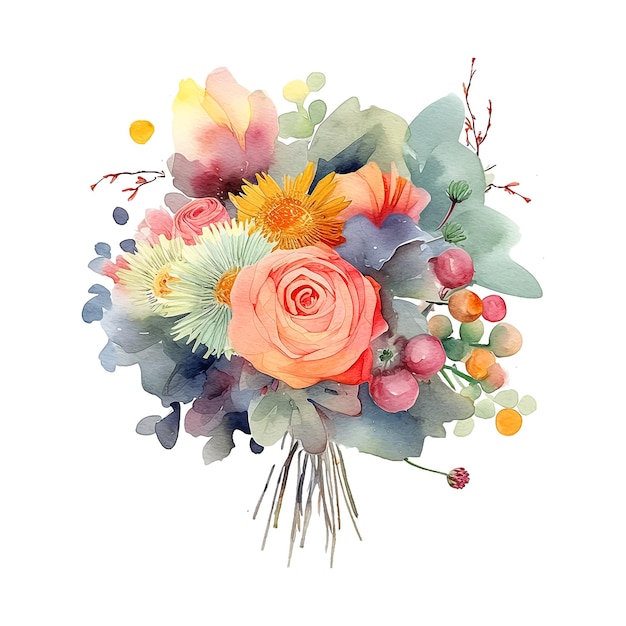 Букет цветов коллекция акварельных красок