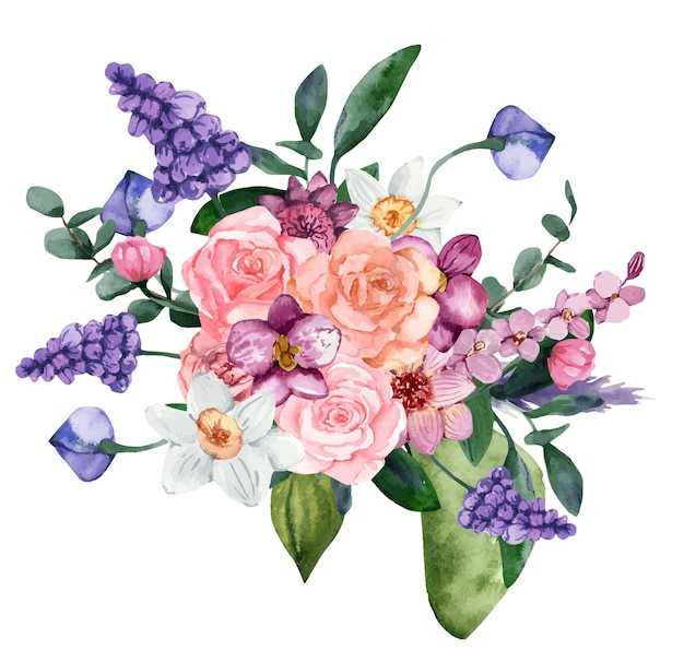 Bouquet di fiori acquerello primavera illustrazione botanica