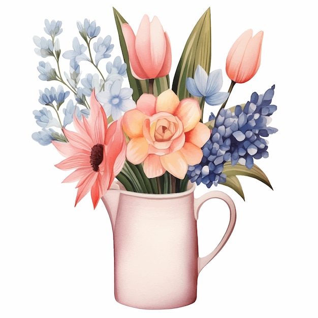 A bouquet of flowers in a watering can