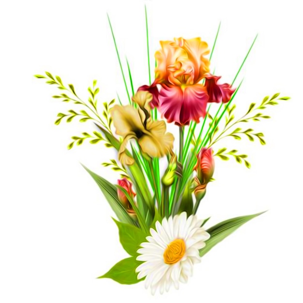 A bouquet of flowers on a white background