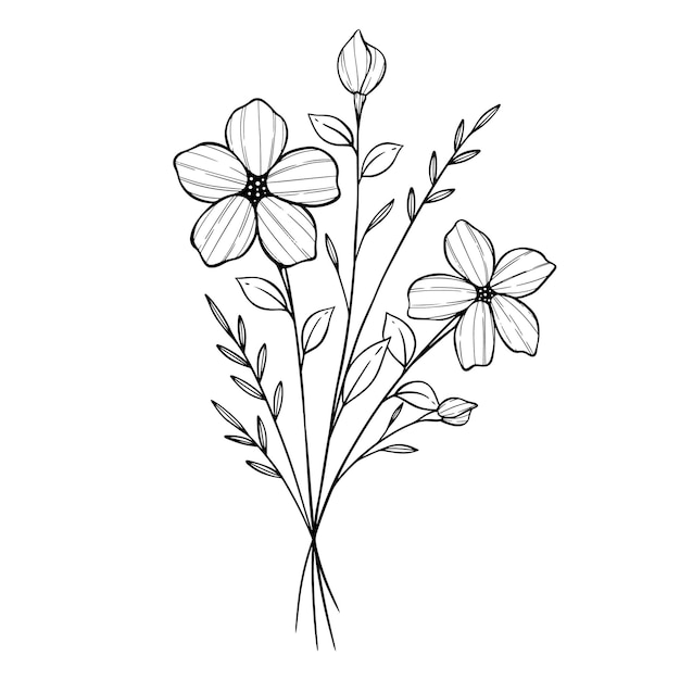 bouquet of flowers with hand drawn style on white background