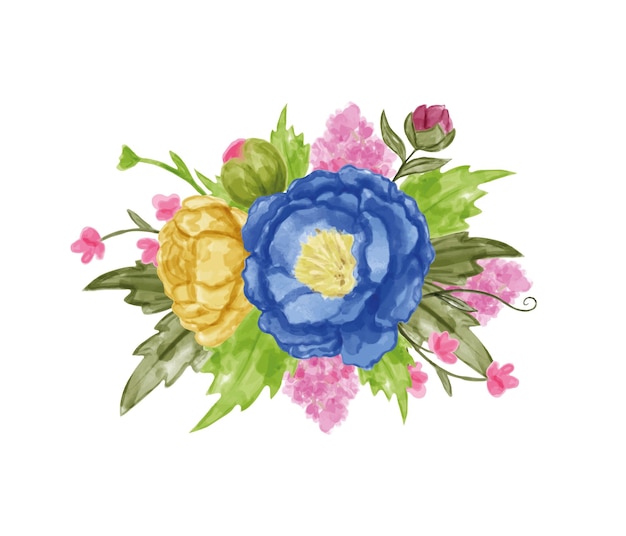 Vector bouquet flowers with watercolor