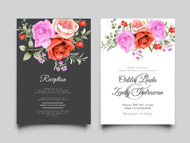 Bouquet hand drawn roses wedding card template