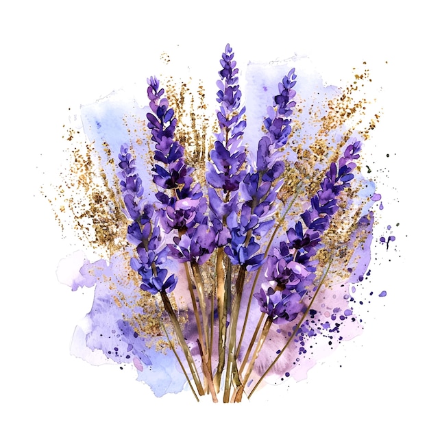 bouquet of lavender watercolor illustration on white background