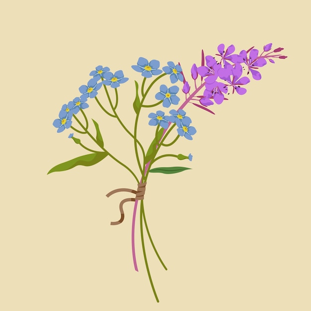 Vector bouquet of myosotis and blooming sally