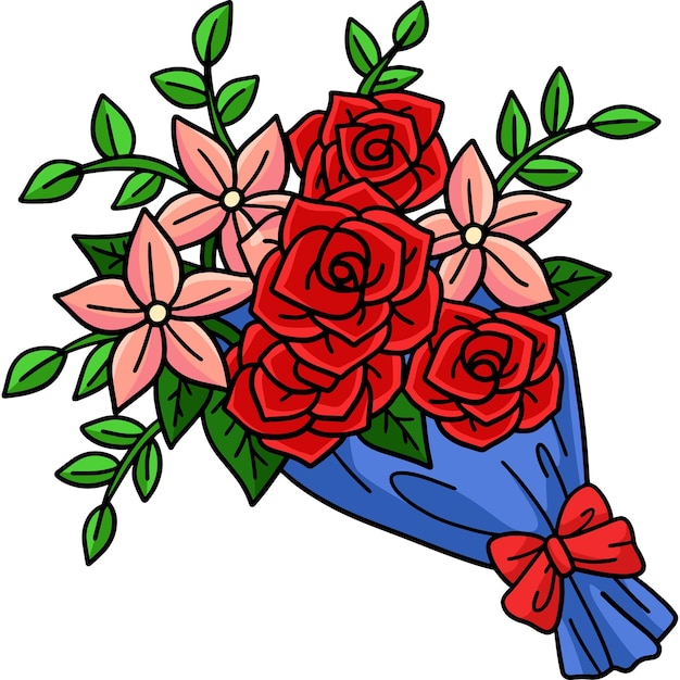 ベクトル 花の花束漫画の着色されたクリップアート