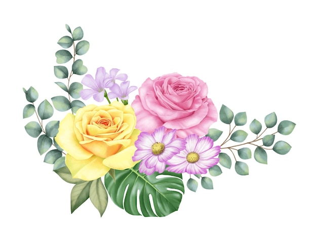 Вектор Букет смешанных роз в разноцветных