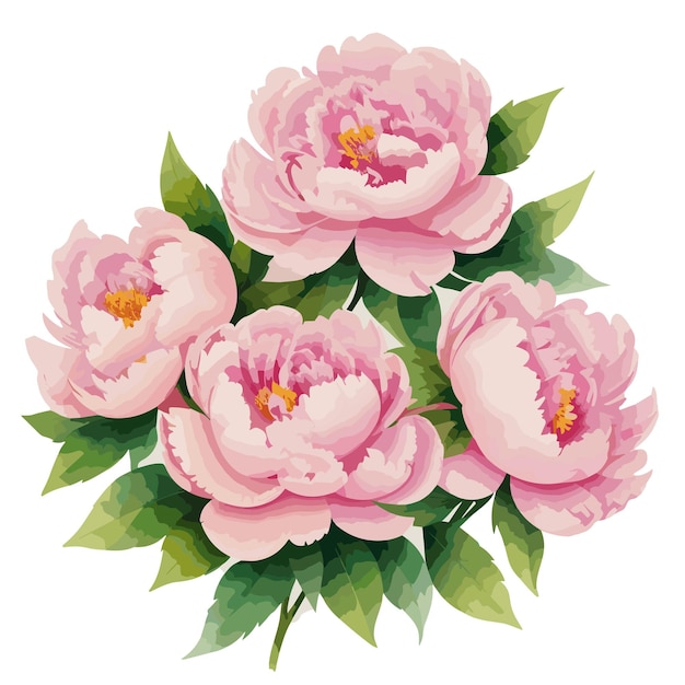 Bouquet di fiori di peonie illustrazione ad acquerello vettoriale