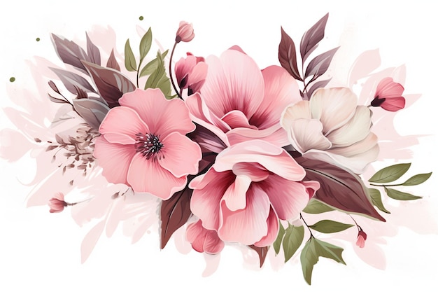 A bouquet of pink flowers on a white background