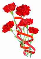 Vector bouquet of red carnations with festive ribbons on a white background vector flowers for greeting cards for valentines day mothers day a gift for parents day 2024 as a token of love and gratitude