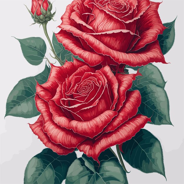 Vector bouquet of red roses closeup postcard