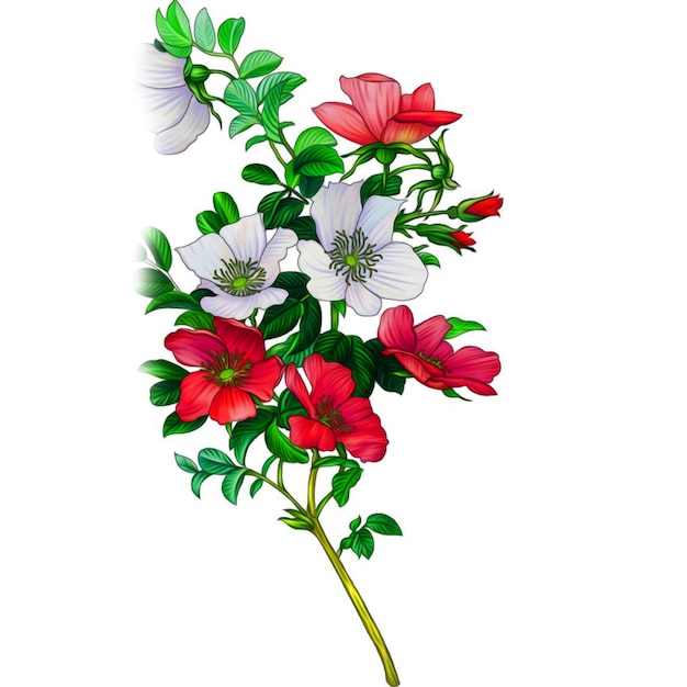 A bouquet of red and white flowers on a white background