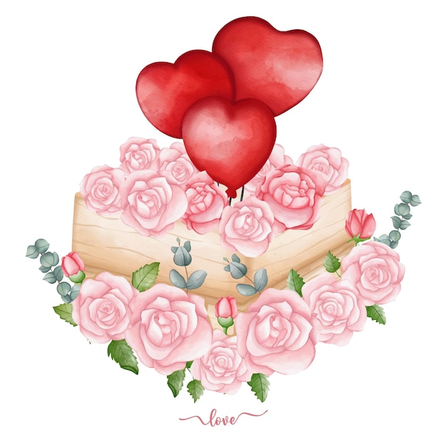 Букет роз с нарисованной вручную иллюстрацией сердца для ValentinexDxA