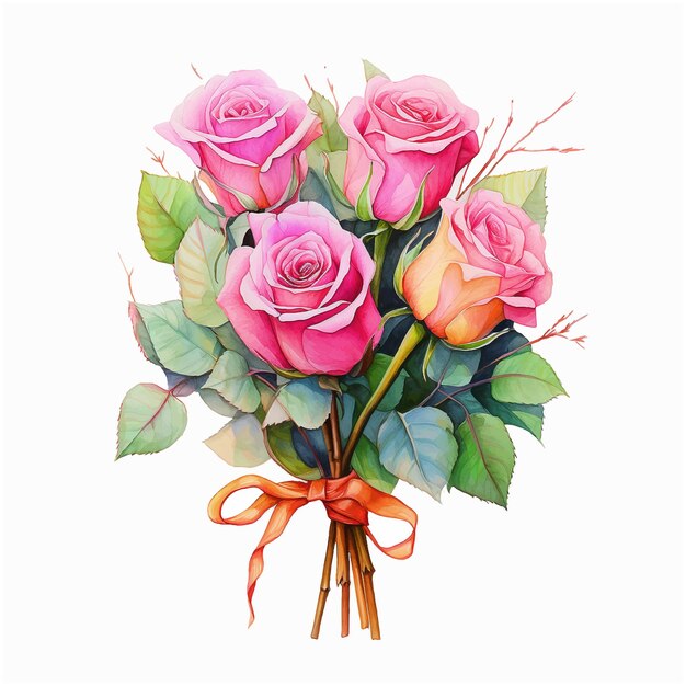 Vector bouquet of roses watercolor paint